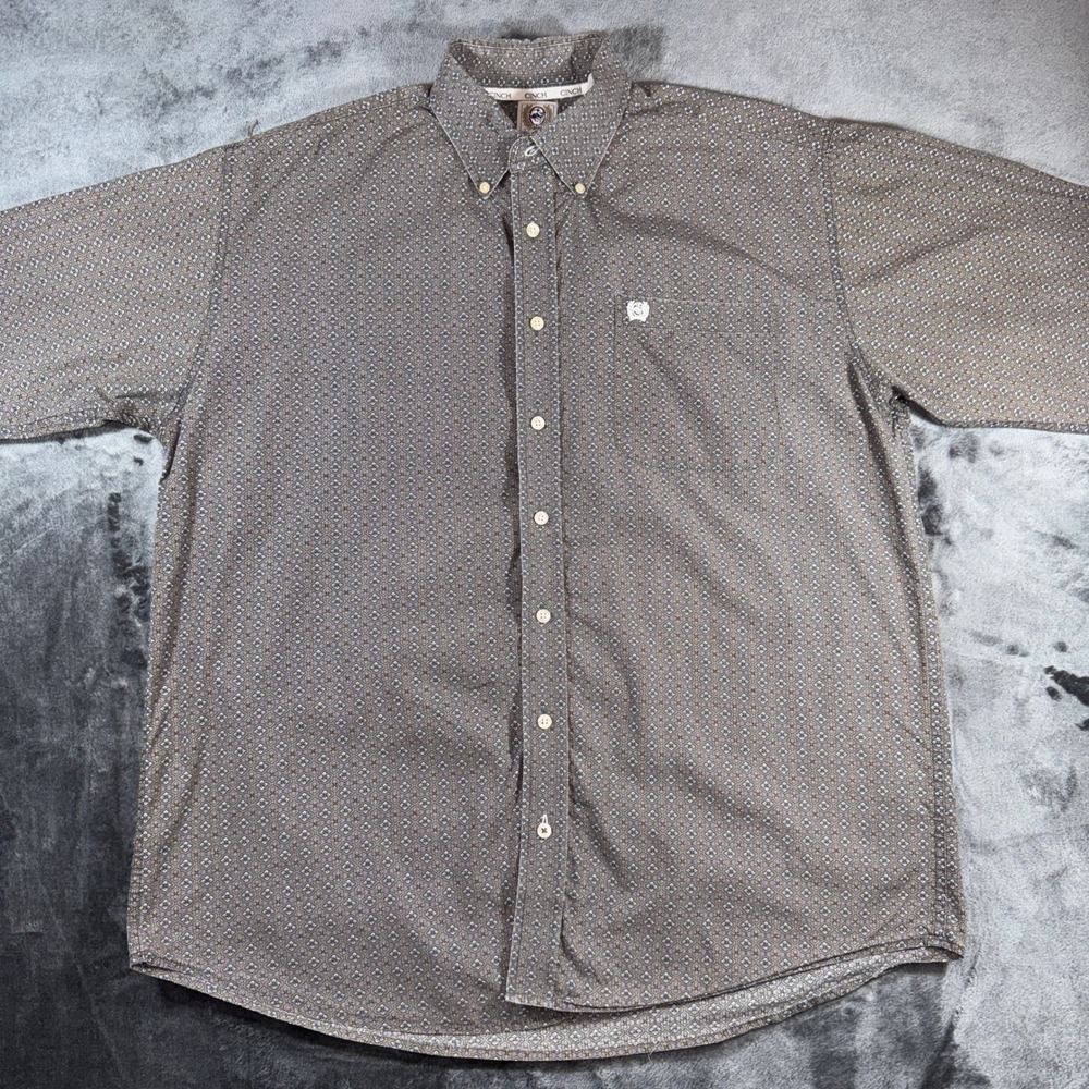 Cinch Mens Large Button Down Shirt Geometric Medallion Print Purple Gold Western